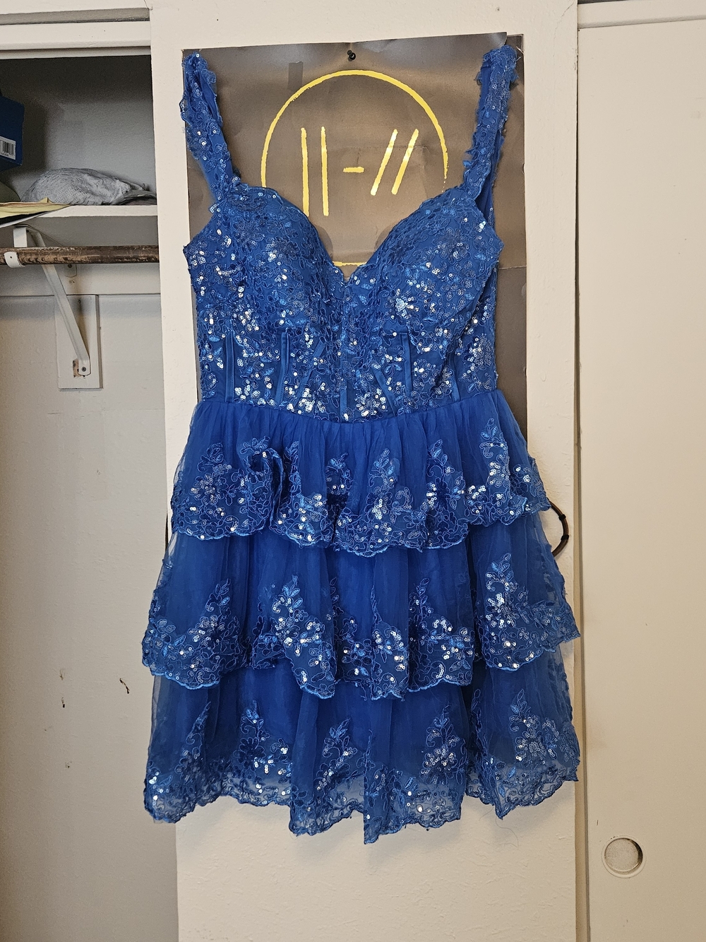 Blue Sequin Tiered Tulle Kids Dress